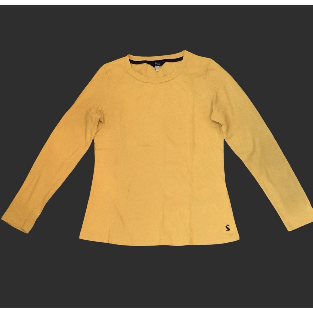 Joules Women's Preppy Yellow Long Sleeve Round Neck Shirt Size 6 100% Cotton Tee